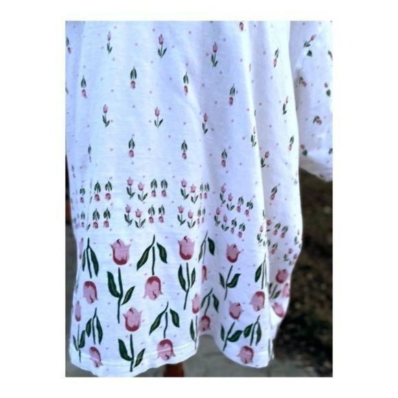 Vintage 90s Nite Angels 100% Cotton T-Shirt Pink Tulips Sleepwear Shirt Sz 3X - Picture 4 of 9